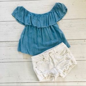 AMERICAN EAGLE Hi-Rise Shortie White Denim Shorts